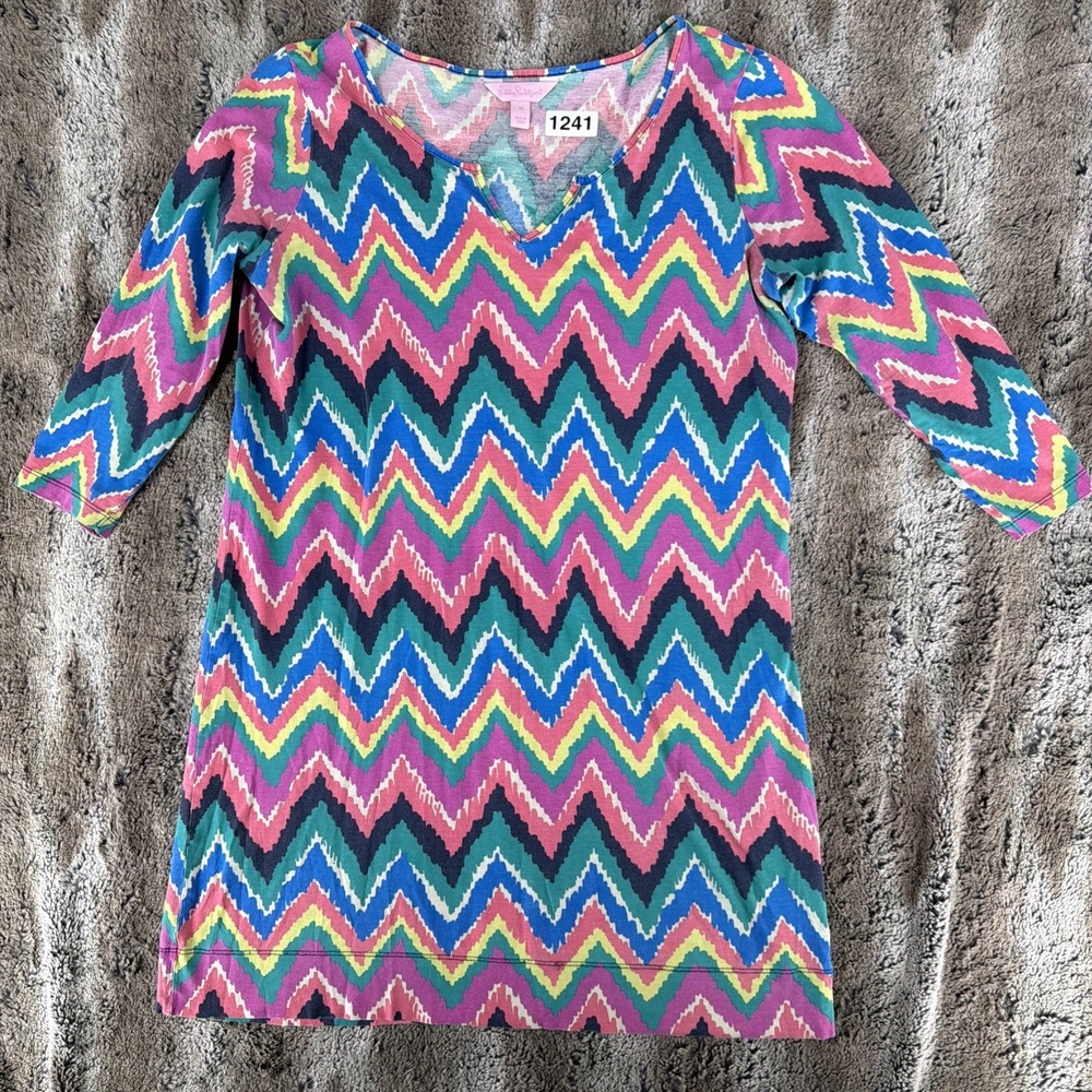 Lilly Pulitzer Hearts a Flutter Gretchen Tunic Dress Sz M 3/4 Sleeve Casual